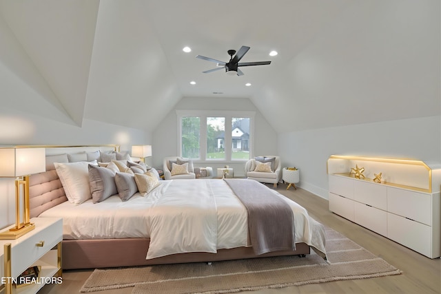 336 Nuhya Ln, Loudon, TN 37774 - bedroom with wood finished floors, vaulted ceiling, a ceiling fan, and baseboards
