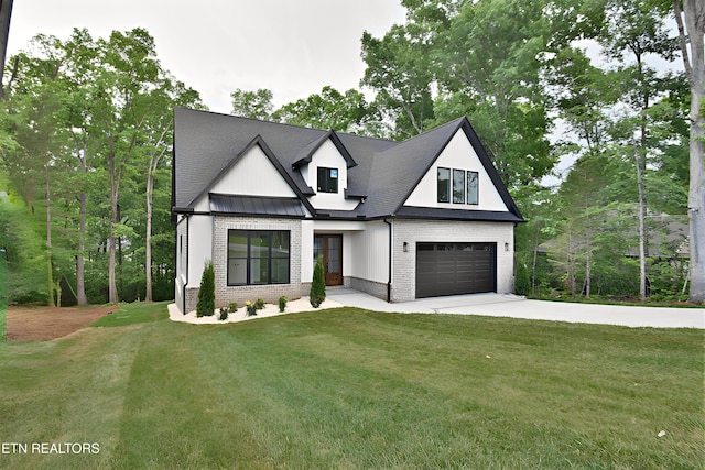 336 Nuhya Ln, Loudon, TN 37774 - modern inspired farmhouse featuring brick siding, driveway, a front lawn, and a garage
