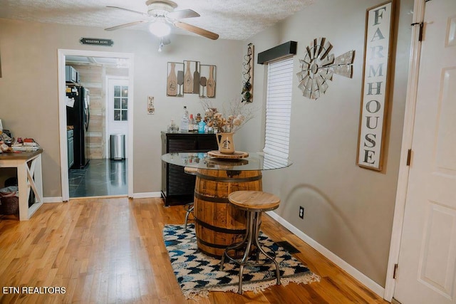 interior space with light wood-style flooring, a textured ceiling, baseboards, and plenty of natural light