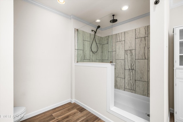 101 Woods Hollow Ln, Crossville, TN 38571 - full bathroom featuring crown molding, walk in shower, baseboards, toilet, and wood finished floors