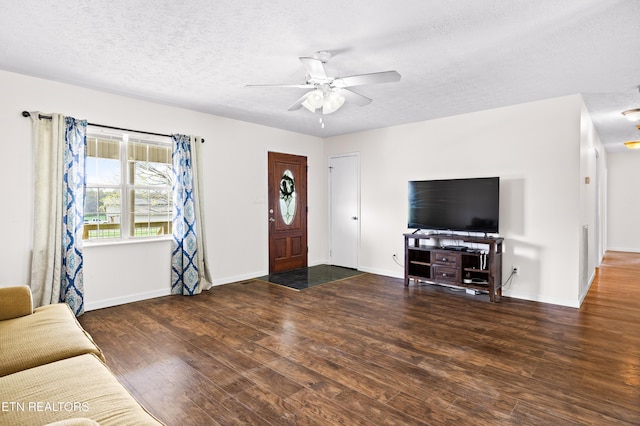 709 Head Of Creek Rd, Sweetwater, TN 37874 - living area with wood finished floors, ceiling fan, a textured ceiling, and baseboards