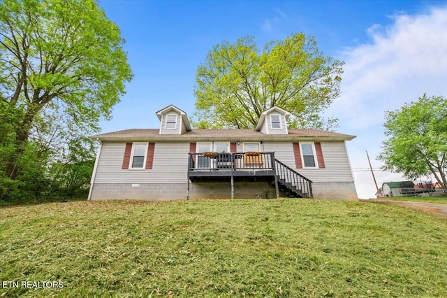 174 Sandy Hill Rd, Lafollette, TN 37766 - back of house featuring a lawn, a wooden deck, and crawl space