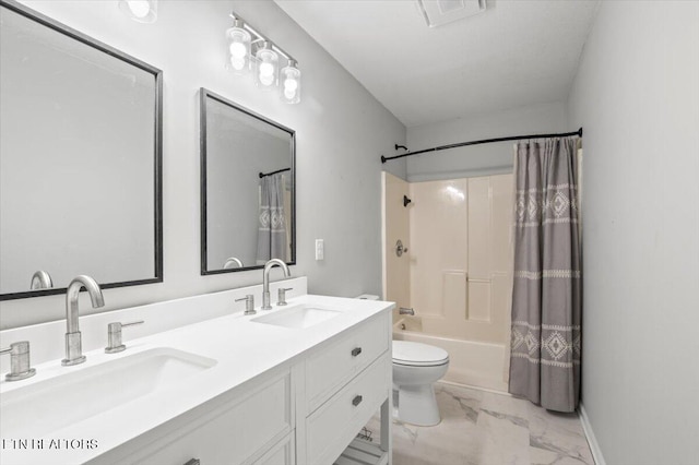 174 Sandy Hill Rd, Lafollette, TN 37766 - full bathroom featuring marble finish floor, a sink, shower / bath combo, and visible vents