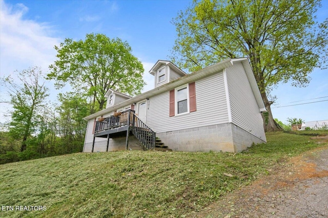 174 Sandy Hill Rd, Lafollette, TN 37766 - back of house with a lawn, stairway, and a deck