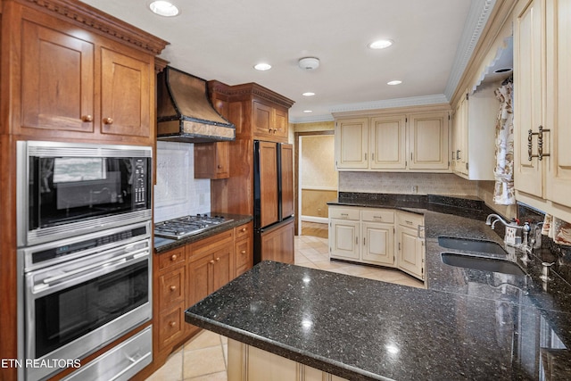 212 Douglas Ave, Sweetwater, TN 37874 - kitchen featuring a sink, light tile patterned floors, premium range hood, and built in appliances