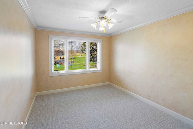 212 Douglas Ave, Sweetwater, TN 37874 - empty room with baseboards, carpet flooring, a textured ceiling, crown molding, and a ceiling fan