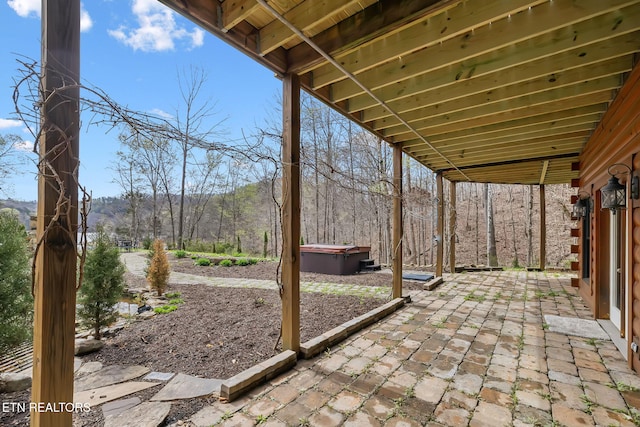 view of patio / terrace with a hot tub