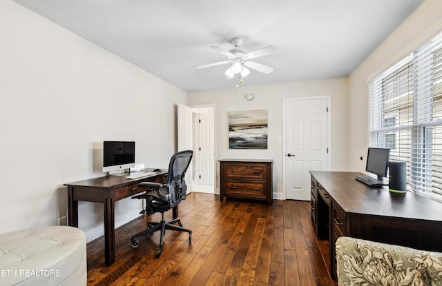 8207 Washington Pike, Corryton, TN 37721 - home office featuring baseboards, dark wood-style floors, and ceiling fan