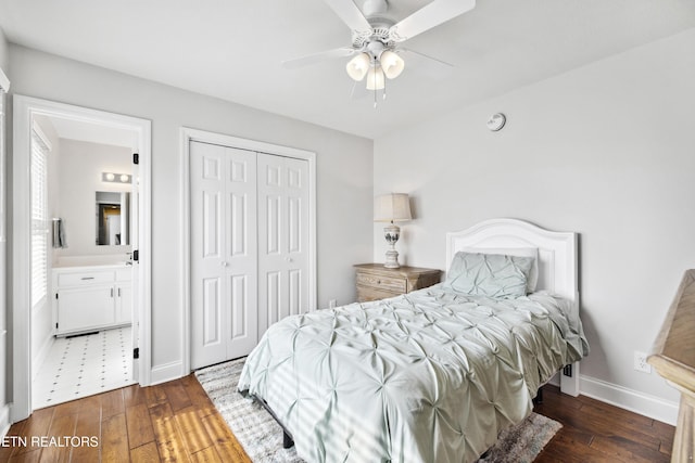 8207 Washington Pike, Corryton, TN 37721 - bedroom with a closet, ensuite bathroom, baseboards, and hardwood / wood-style flooring