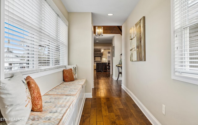 8207 Washington Pike, Corryton, TN 37721 - hall with recessed lighting, dark wood-style floors, a healthy amount of sunlight, and baseboards