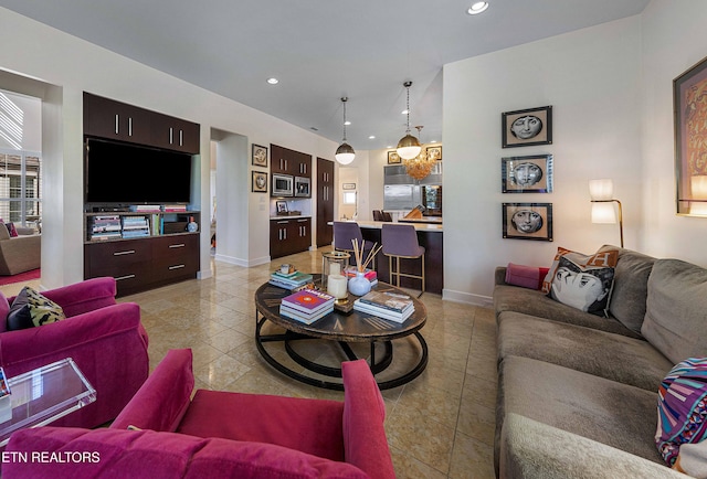 11901 S Fox Den Dr, Knoxville, TN 37934 - living room with light tile patterned floors, recessed lighting, and baseboards