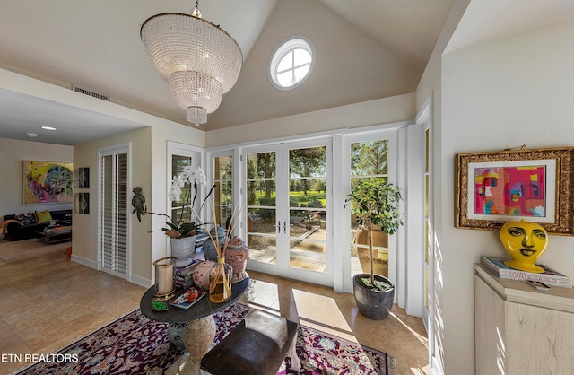 11901 S Fox Den Dr, Knoxville, TN 37934 - doorway to outside featuring high vaulted ceiling and baseboards