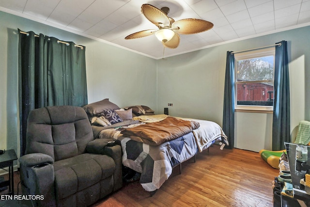 107 Ford St, Byrdstown, TN 38549 - bedroom featuring crown molding, ceiling fan, and wood finished floors