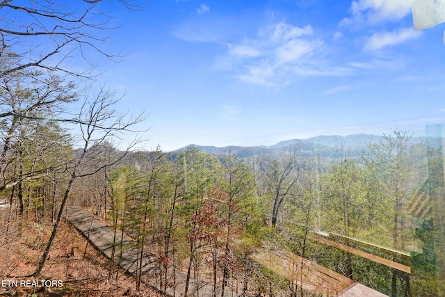 property view of mountains featuring a forest view