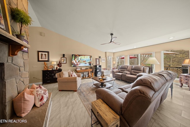 12 Wessex Ct, Crossville, TN 38558 - living area featuring high vaulted ceiling, recessed lighting, and a ceiling fan