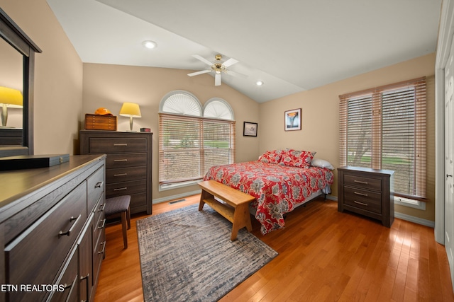 12 Wessex Ct, Crossville, TN 38558 - bedroom featuring baseboards, ceiling fan, vaulted ceiling, and light wood-style floors