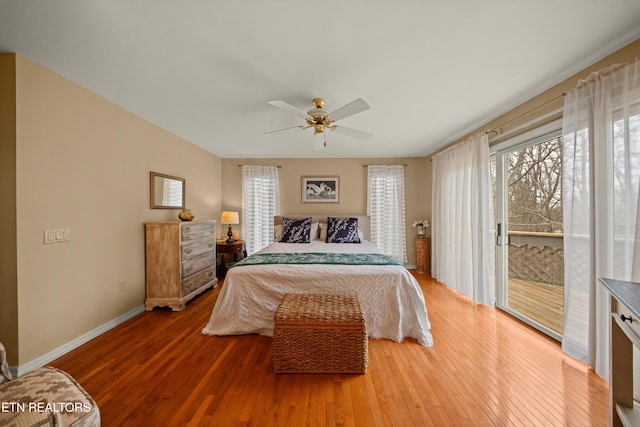 12 Wessex Ct, Crossville, TN 38558 - bedroom with baseboards, access to outside, a ceiling fan, and hardwood / wood-style flooring