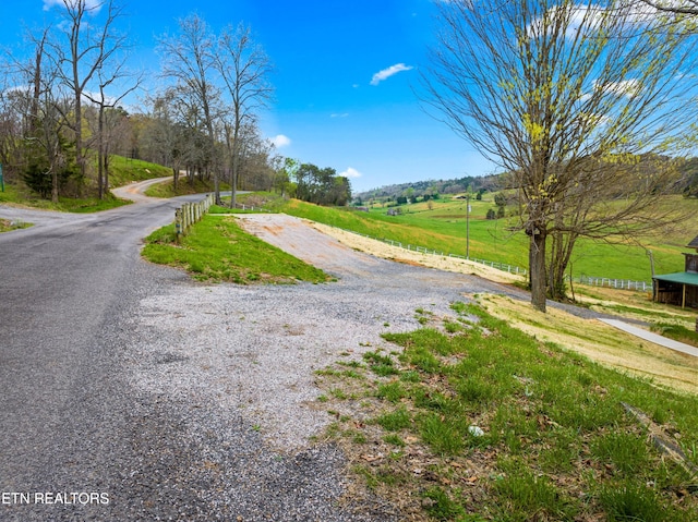 view of road with a rural view