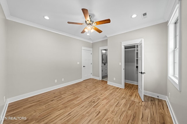 204 Atoka Pl, Loudon, TN 37774 - unfurnished bedroom with ornamental molding, visible vents, baseboards, and light wood-style floors