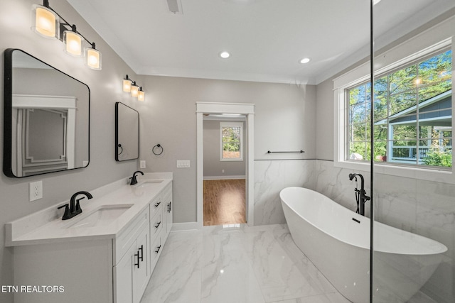 204 Atoka Pl, Loudon, TN 37774 - full bath with a sink, double vanity, marble finish floor, and a soaking tub