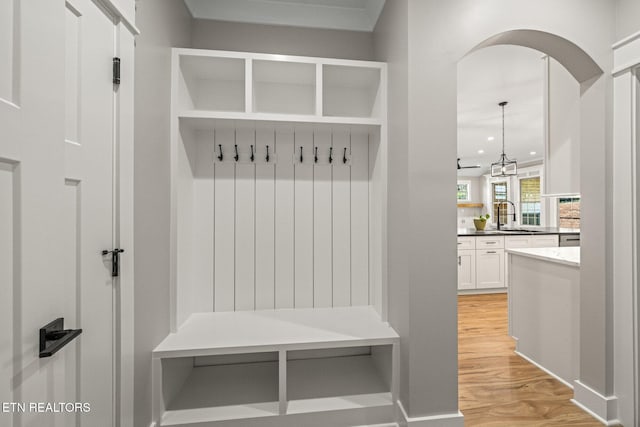 204 Atoka Pl, Loudon, TN 37774 - mudroom with arched walkways, light wood finished floors, and a sink