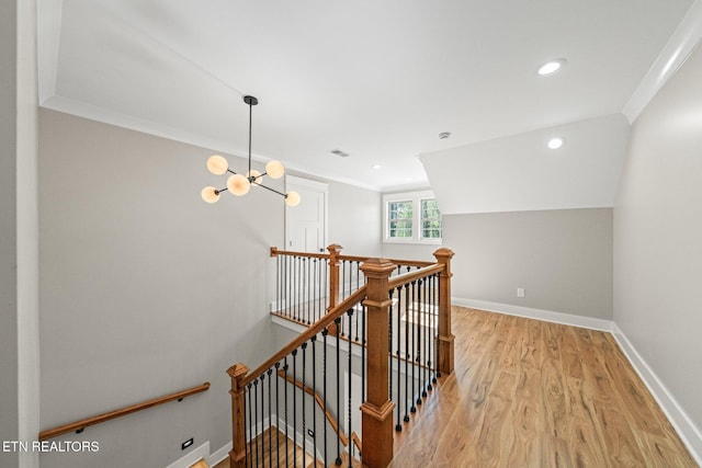 204 Atoka Pl, Loudon, TN 37774 - stairway with crown molding, visible vents, recessed lighting, wood finished floors, and baseboards