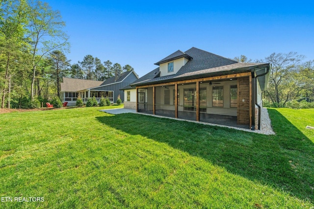 204 Atoka Pl, Loudon, TN 37774 - rear view of house with a patio area, a yard, a shingled roof, and ceiling fan