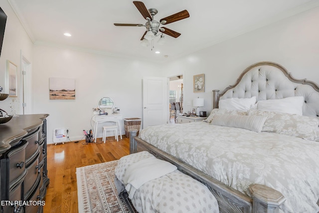 1798 Pearl Ave, Cookeville, TN 38506 - bedroom featuring light wood-type flooring, crown molding, ceiling fan, and recessed lighting