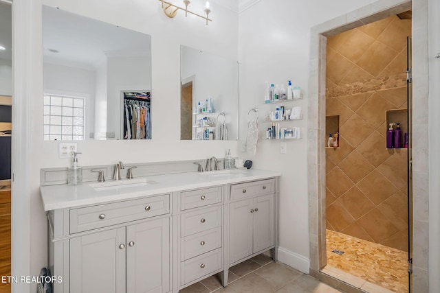 1798 Pearl Ave, Cookeville, TN 38506 - full bath with double vanity, a sink, tiled shower, and crown molding