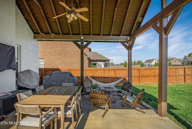 1798 Pearl Ave, Cookeville, TN 38506 - view of patio / terrace featuring outdoor dining area, fence, area for grilling, and a ceiling fan