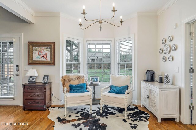 1798 Pearl Ave, Cookeville, TN 38506 - living area with light wood-style flooring, ornamental molding, baseboards, and a chandelier