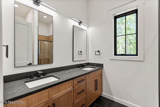 788 Blackberry Ridge Rd, Lenoir City, TN 37772 - full bathroom with a sink, tile patterned floors, a shower stall, and double vanity