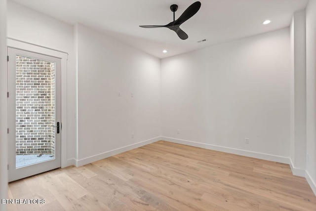 788 Blackberry Ridge Rd, Lenoir City, TN 37772 - unfurnished room with baseboards, recessed lighting, visible vents, ceiling fan, and light wood finished floors