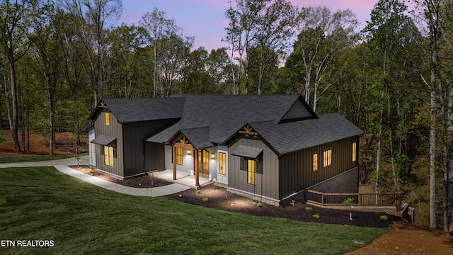 788 Blackberry Ridge Rd, Lenoir City, TN 37772 - modern inspired farmhouse with board and batten siding, a front lawn, and a shingled roof