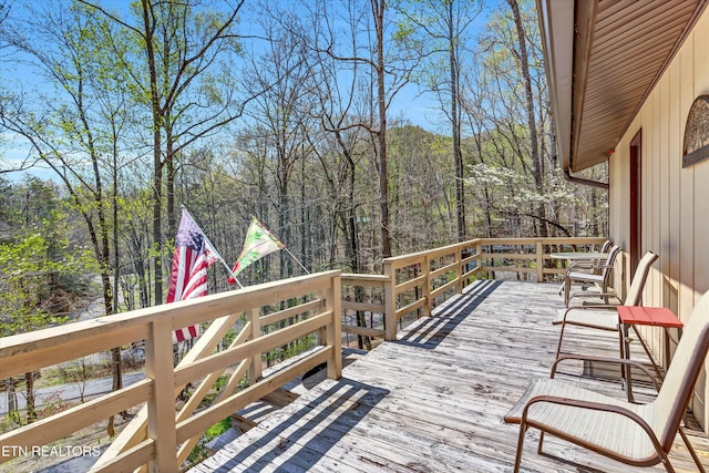 deck with a view of trees