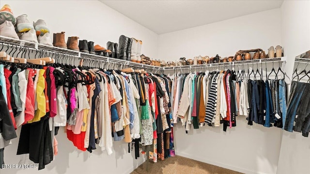 spacious closet featuring carpet floors