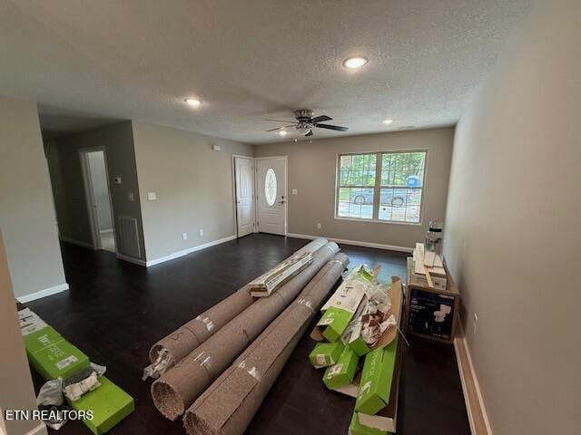 515 Hillcrest St, Clinton, TN 37716 - living area with a ceiling fan, a textured ceiling, baseboards, wood finished floors, and recessed lighting