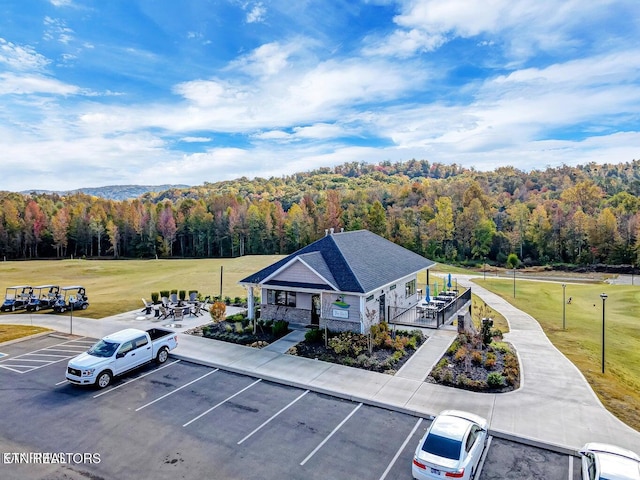 bird's eye view featuring a view of trees
