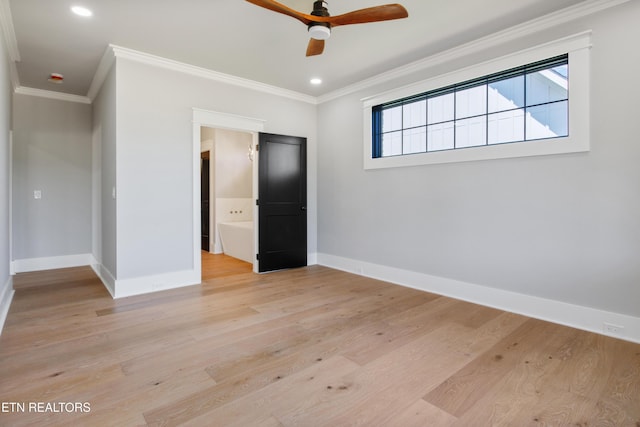 686 Ironwood Ln, Loudon, TN 37774 - unfurnished bedroom featuring baseboards, crown molding, multiple windows, light wood-style flooring, and recessed lighting