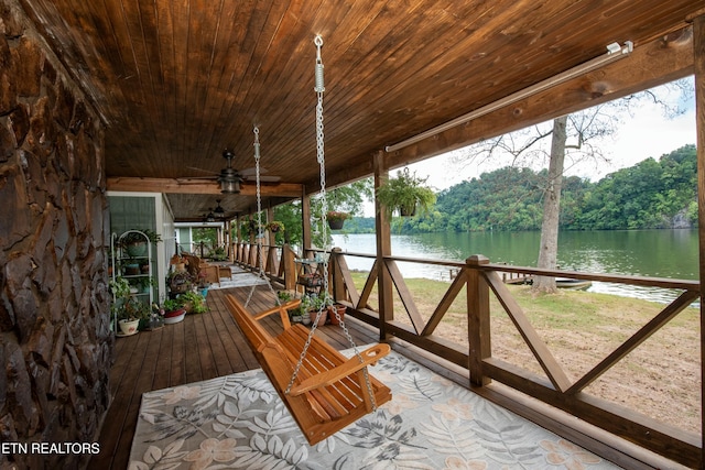 4225 W Lakeview Cir, Louisville, TN 37777 - wooden deck with a water view and a ceiling fan