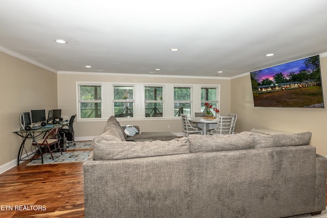 4225 W Lakeview Cir, Louisville, TN 37777 - living area featuring crown molding, wood finished floors, recessed lighting, and baseboards
