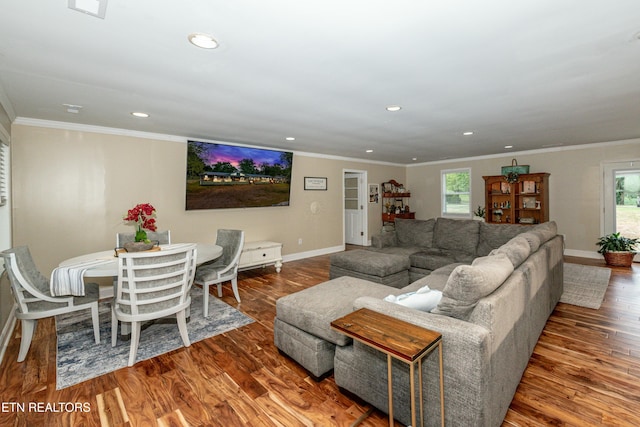 4225 W Lakeview Cir, Louisville, TN 37777 - living room with wood finished floors, recessed lighting, crown molding, and baseboards