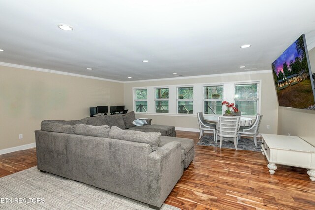4225 W Lakeview Cir, Louisville, TN 37777 - living area featuring wood finished floors, crown molding, recessed lighting, and baseboards