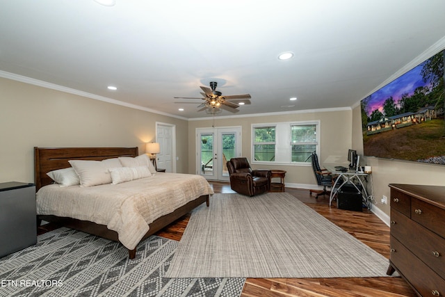4225 W Lakeview Cir, Louisville, TN 37777 - bedroom with access to outside, wood finished floors, baseboards, crown molding, and recessed lighting