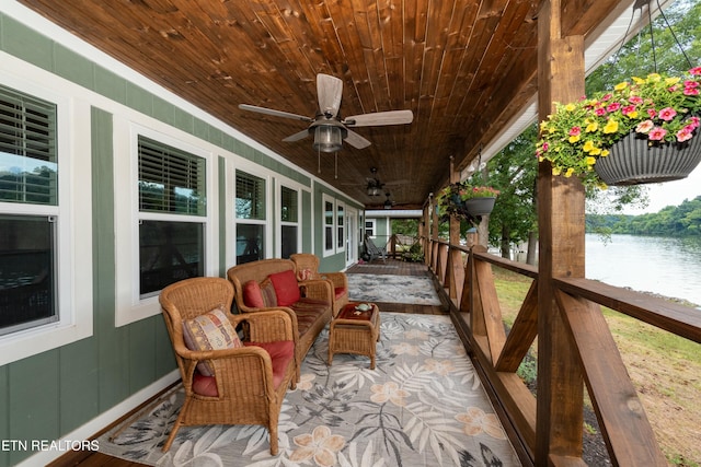 4225 W Lakeview Cir, Louisville, TN 37777 - sunroom with a water view and a ceiling fan