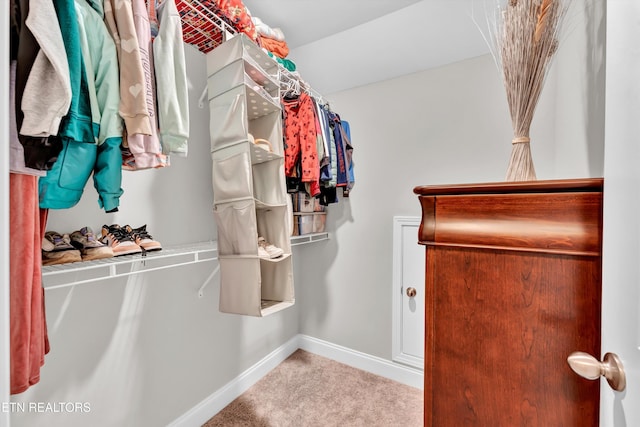 walk in closet with carpet