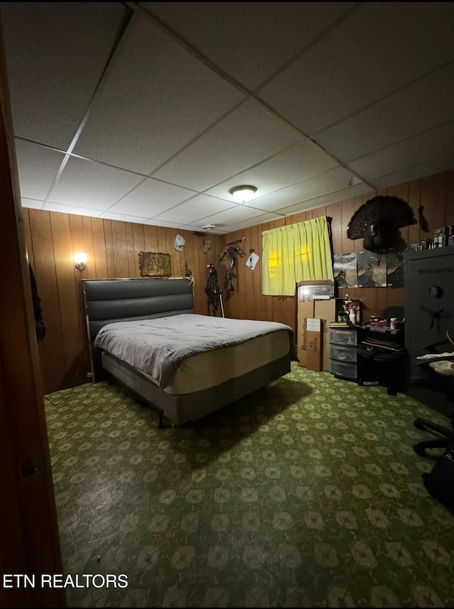 1211 Old Hollow Rd, Loudon, TN 37774 - bedroom featuring a drop ceiling and wooden walls