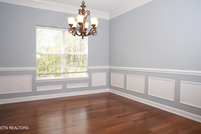 129 Mcneilly Cir, Maryville, TN 37803 - unfurnished dining area featuring a chandelier, crown molding, dark wood-type flooring, and plenty of natural light