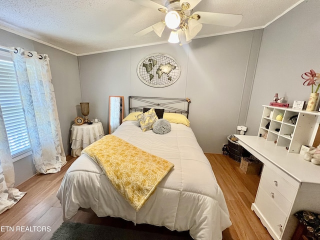 801 Lakeway Rd, Morristown, TN 37814 - bedroom with a textured ceiling, wood finished floors, ceiling fan, and ornamental molding