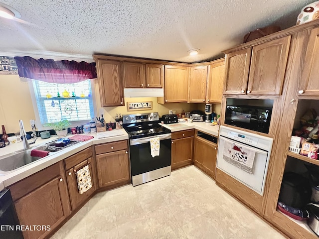 801 Lakeway Rd, Morristown, TN 37814 - kitchen featuring black microwave, under cabinet range hood, a sink, electric stove, and oven